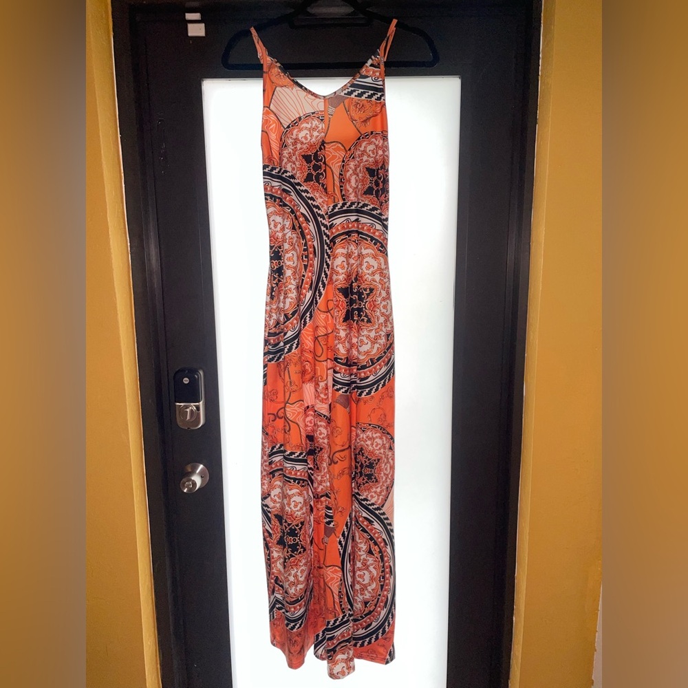 Orange Printed Jumpsuit
